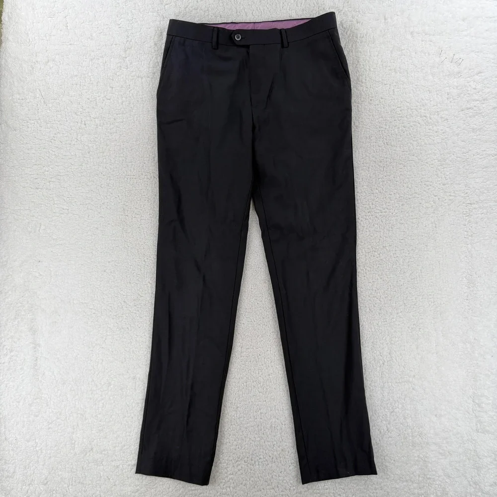 Tiglio Dress Pants Mens 34R Black Slim Fit Wool Tapered Office Business 34x34‎